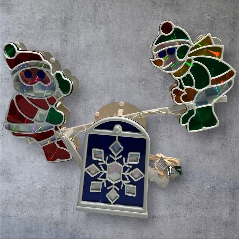 Vintage Christmas Light-Up‎ Santa & Snowman Seesaw- It Teeter-Totters!